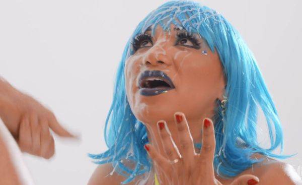 Cyber Sodomite - cum on face for kinky blue-haired tranny Jessy Dubai - xhand.com on gratisflix.com