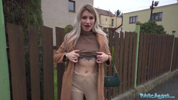 Blonde Marsianna Amoon flashes her small tits in public and takes money for the best bareback sex - anysex.com on gratisflix.com