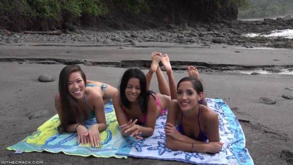 Young wet 18yo brunette Latina babes enjoys threesome orgy outdoors on the beach - xtits.com on gratisflix.com