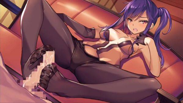 Purple-haired Anime Hottie In Pantyhose Giving A Hot Footjob - upornia.com - Japan on gratisflix.com