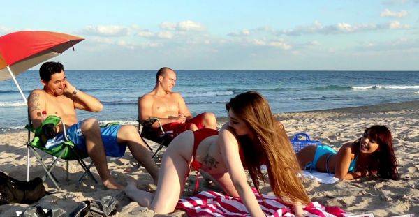 Sexy babes work cocks together in highly intense foursome by the beach - xbabe.com on gratisflix.com