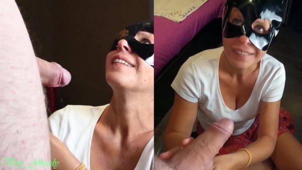 Milf With The Mask Sucks Off Her Husband & Gets A Huge Load On His Face Then Licks The Cum - Cat Woman - hclips.com on gratisflix.com