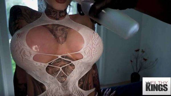 Inked Blonde with Huge Breasts Gets Oiled Up and Fucked - xxxfiles.com on gratisflix.com