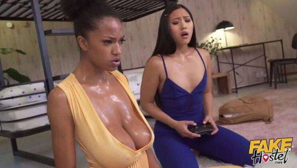 Asian Teen May & Ebony Babe Tina: Intense Gaming Leads to Sweaty Threesome - xxxfiles.com on gratisflix.com